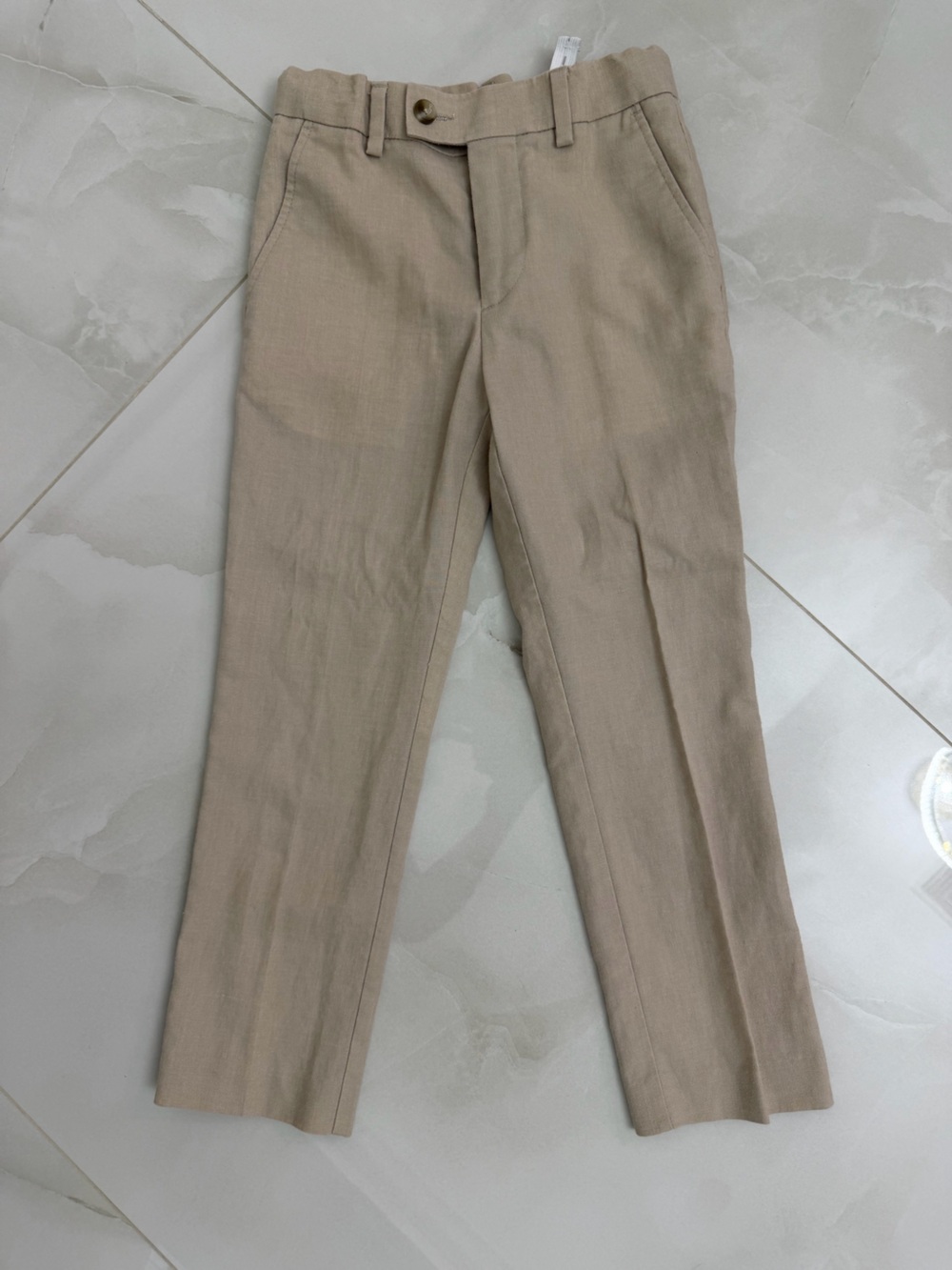 Class Club Slim Straight Linen Khaki Pants in Light Beige